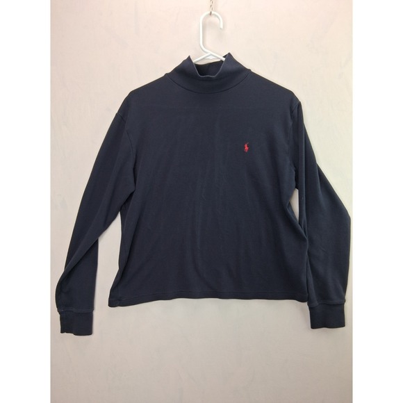 Ralph Lauren Sport Tops - Ralph Lauren Sport Mock Neck Top L Navy Red Pony Long Sleeve (79 characters — o